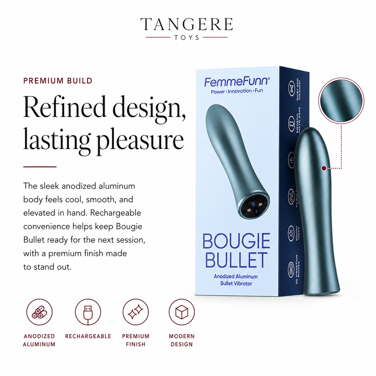 FemmeFunn Bougie Bullet Rechargeable Aluminum Vibrator Light Blue