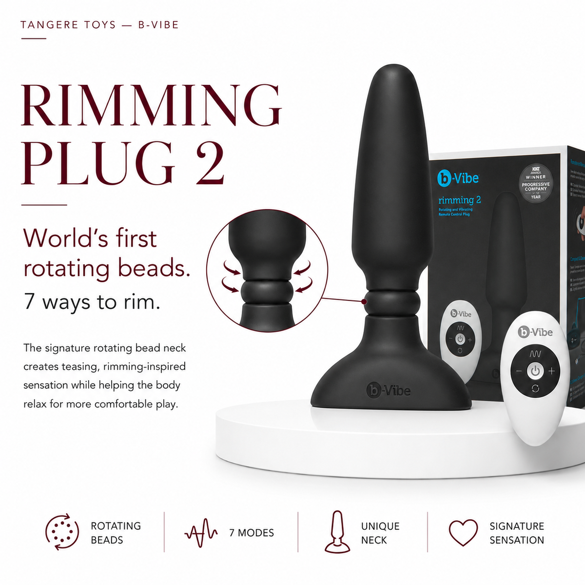 b-Vibe Rimming 2 Rotating and Vibrating Remote Control Plug Black