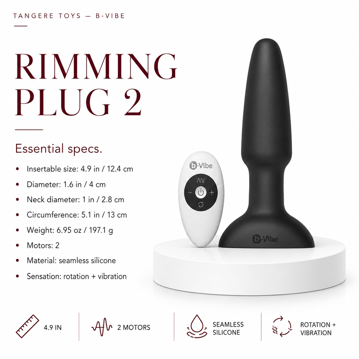 b-Vibe Rimming 2 Rotating and Vibrating Remote Control Plug Black