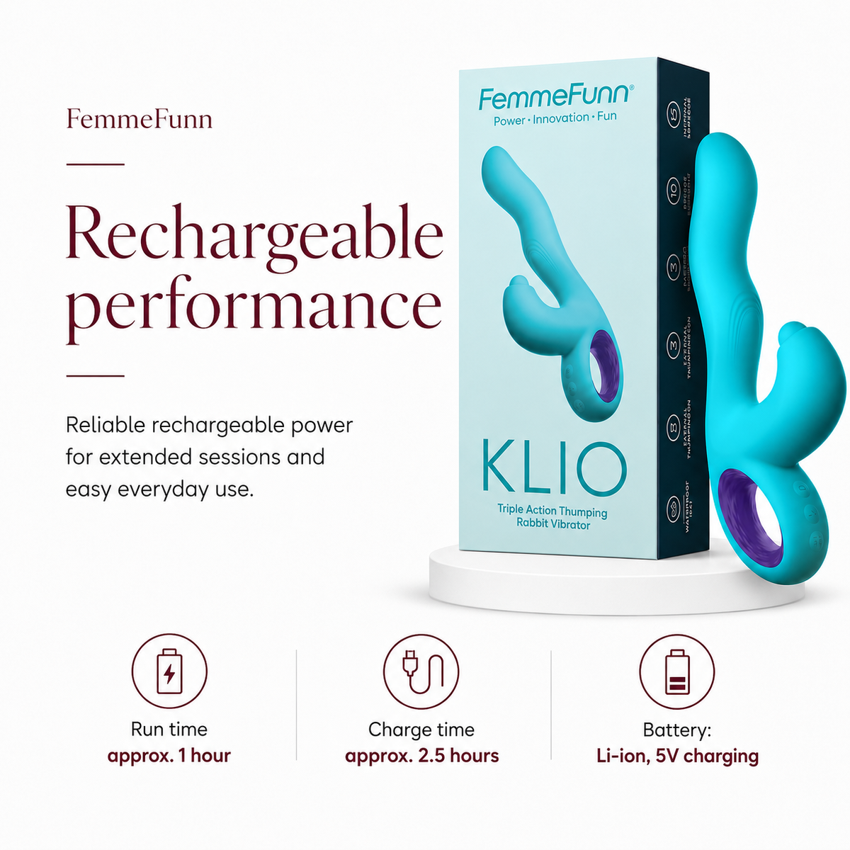 FemmeFunn Klio Rechargeable Silicone Triple Action Thumping Rabbit Vibrator Turquoise