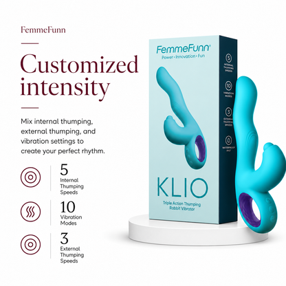 FemmeFunn Klio Rechargeable Silicone Triple Action Thumping Rabbit Vibrator Turquoise